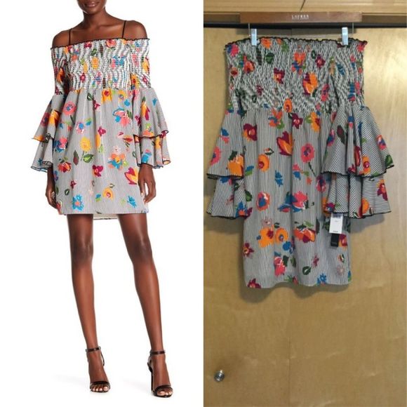 Nicole Miller Layered Cold Shoulder LongSle Dress - Picture 5 of 8